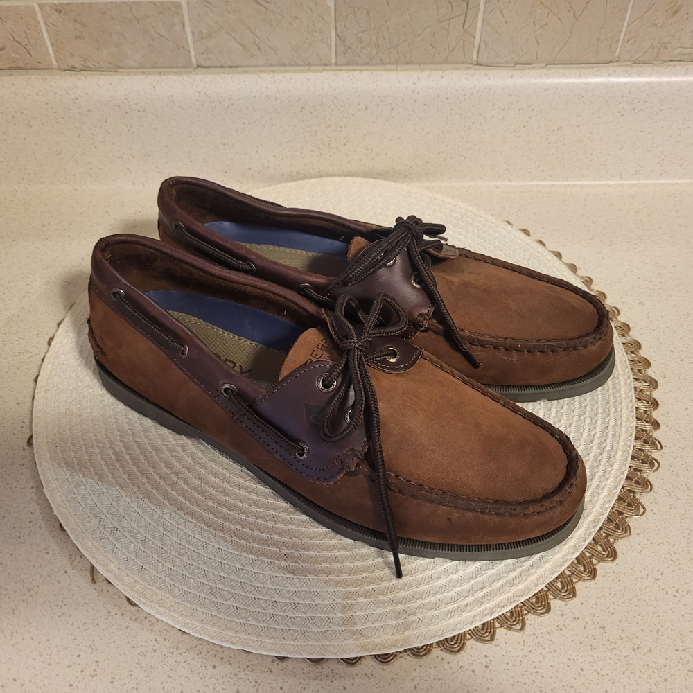 Sperry Topsider Leeward 2 Eye Dark Brown Leather Boat Shoes Sz.10M